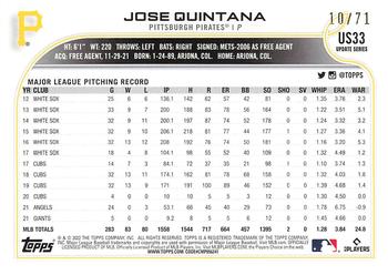 2022 Topps Update - Black #US33 Jose Quintana Back