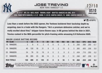 2022 Topps Update - Father's Day Powder Blue #US10 Jose Trevino Back