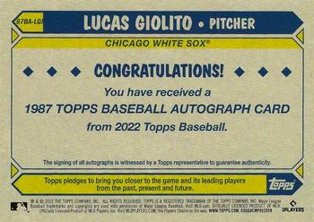 2022 Topps Update - 1987 Topps Baseball 35th Anniversary Autographs #87BA-LGI Lucas Giolito Back