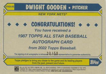 2022 Topps Update - 1987 Topps Baseball 35th Anniversary Autographs Gold #87ASA-DG Dwight Gooden Back