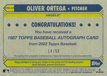 2022 Topps Update - 1987 Topps Baseball 35th Anniversary Autographs Gold #87BA-OO Oliver Ortega Back