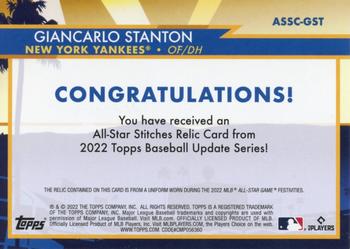 2022 Topps Update - All-Star Stitches Relics #ASSC-GST Giancarlo Stanton Back