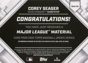 2022 Topps Update - Major League Material Relics #MLM-CS Corey Seager Back