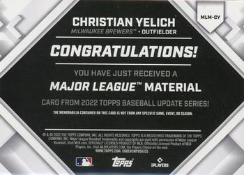 2022 Topps Update - Major League Material Relics #MLM-CY Christian Yelich Back