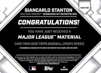 2022 Topps Update - Major League Material Relics #MLM-GS Giancarlo Stanton Back