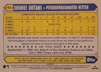 2022 Topps Update - 1987 Topps Baseball 35th Anniversary #87TBU-5 Shohei Ohtani Back