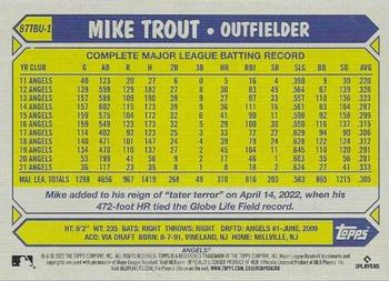 2022 Topps Update - 1987 Topps Baseball 35th Anniversary Blue #87TBU-1 Mike Trout Back