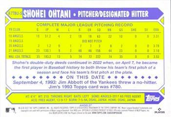2022 Topps Update - 1987 Topps Baseball 35th Anniversary Blue #87TBU-5 Shohei Ohtani Back