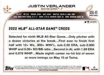 2022 Topps Update - 2022 MLB All-Star Game #ASG-45 Justin Verlander Back