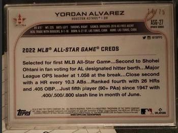2022 Topps Update - 2022 MLB All-Star Game Gold #ASG-27 Yordan Alvarez Back
