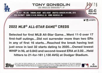 2022 Topps Update - 2022 MLB All-Star Game Gold #ASG-43 Tony Gonsolin Back