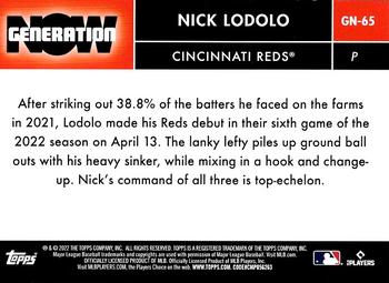 2022 Topps Update - Generation Now Blue #GN-65 Nick Lodolo Back
