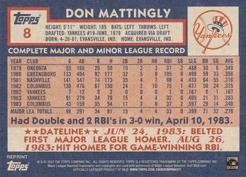 2022 Topps Update - Oversized Rookie Reprint Box Loaders #8 Don Mattingly Back