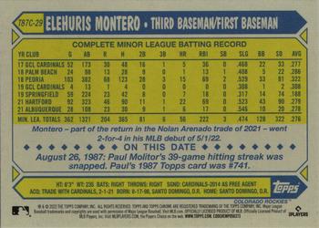 2022 Topps Update - 1987 Topps Baseball 35th Anniversary Chrome Silver Pack #T87C-29 Elehuris Montero Back