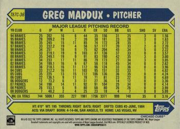2022 Topps Update - 1987 Topps Baseball 35th Anniversary Chrome Silver Pack #T87C-36 Greg Maddux Back