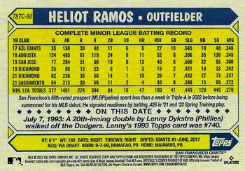 2022 Topps Update - 1987 Topps Baseball 35th Anniversary Chrome Silver Pack #T87C-60 Heliot Ramos Back