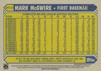 2022 Topps Update - 1987 Topps Baseball 35th Anniversary Chrome Silver Pack Blue #T87C-47 Mark McGwire Back