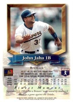 1994 Finest - Refractors #106 John Jaha Back