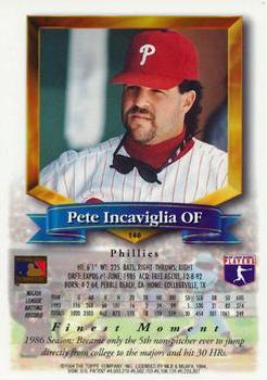 1994 Finest - Refractors #140 Pete Incaviglia Back
