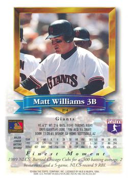 1994 Finest - Refractors #214 Matt Williams Back