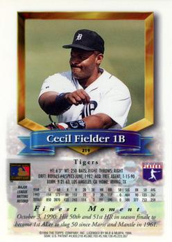 1994 Finest - Refractors #219 Cecil Fielder Back