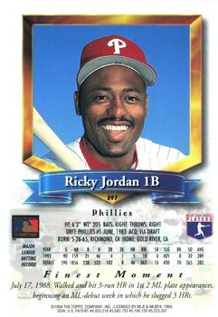 1994 Finest - Refractors #297 Ricky Jordan Back
