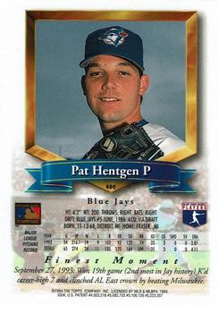 1994 Finest - Refractors #400 Pat Hentgen Back