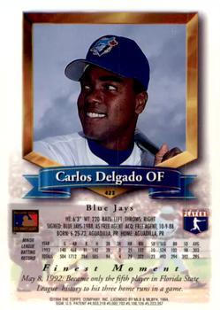 1994 Finest - Refractors #423 Carlos Delgado Back