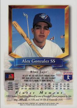 1994 Finest - Refractors #433 Alex Gonzalez Back