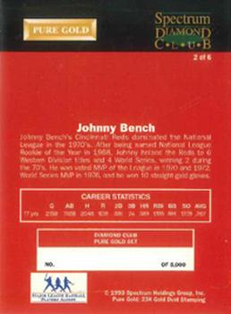 1993 Spectrum Diamond Club - Pure Gold Jumbo #NNO Johnny Bench Back