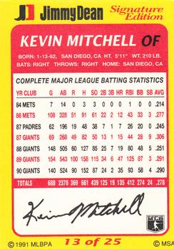 1991 Jimmy Dean Signature Edition #13 Kevin Mitchell Back