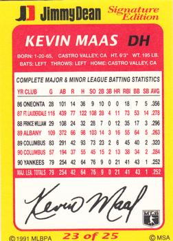 1991 Jimmy Dean Signature Edition #23 Kevin Maas Back
