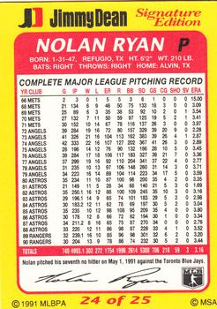 1991 Jimmy Dean Signature Edition #24 Nolan Ryan Back