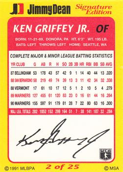 1991 Jimmy Dean Signature Edition #2 Ken Griffey Jr. Back