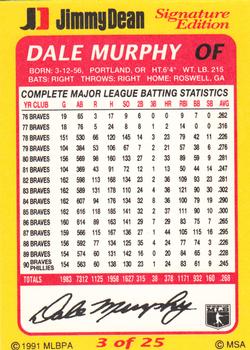 1991 Jimmy Dean Signature Edition #3 Dale Murphy Back