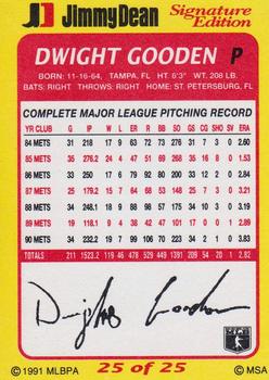 1991 Jimmy Dean Signature Edition #25 Dwight Gooden Back