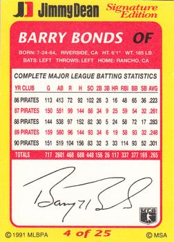 1991 Jimmy Dean Signature Edition #4 Barry Bonds Back