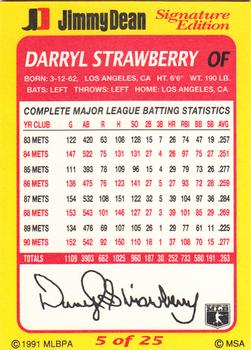 1991 Jimmy Dean Signature Edition #5 Darryl Strawberry Back