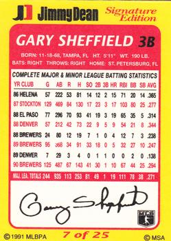 1991 Jimmy Dean Signature Edition #7 Gary Sheffield Back