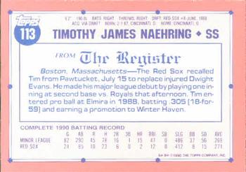 1991 Topps Major League Debut 1990 #113 Tim Naehring Back