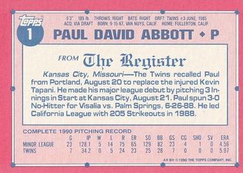1991 Topps Major League Debut 1990 #1 Paul Abbott Back