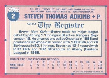1991 Topps Major League Debut 1990 #2 Steve Adkins Back