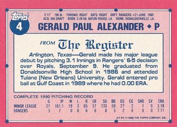 1991 Topps Major League Debut 1990 #4 Gerald Alexander Back