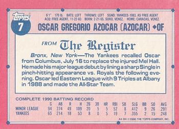 1991 Topps Major League Debut 1990 #7 Oscar Azocar Back