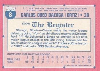 1991 Topps Major League Debut 1990 #8 Carlos Baerga Back