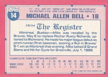 1991 Topps Major League Debut 1990 #14 Mike Bell Back