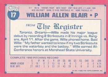1991 Topps Major League Debut 1990 #17 Willie Blair Back