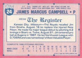 1991 Topps Major League Debut 1990 #24 Jim Campbell Back