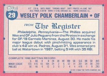 1991 Topps Major League Debut 1990 #29 Wes Chamberlain Back
