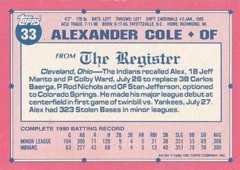 1991 Topps Major League Debut 1990 #33 Alex Cole Back